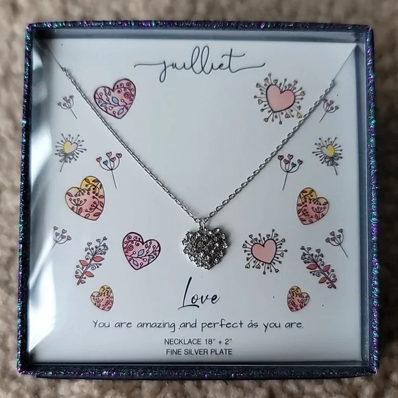 NIB Juilliet 'Love' Silver Plated Necklace, Size 18", Color Silver - Picture 1 of 3